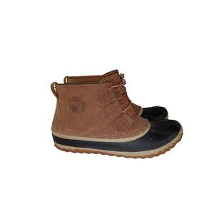 Sorel Out & About Classic Low Duck Boots Tan & Black Rain Snow Winter sz 6